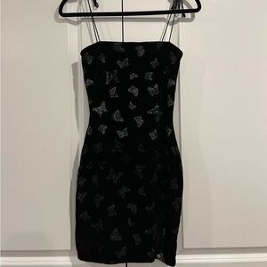 velvet black mini dress w/ silver butterflies